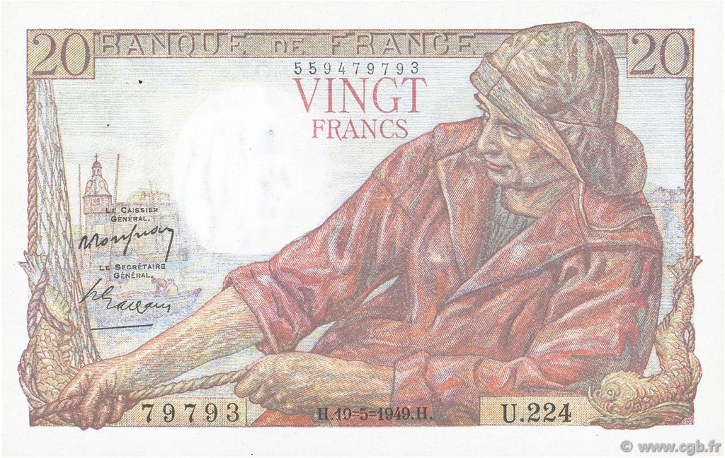 20 Francs PÊCHEUR FRANCE  1949 F.13.15 SPL