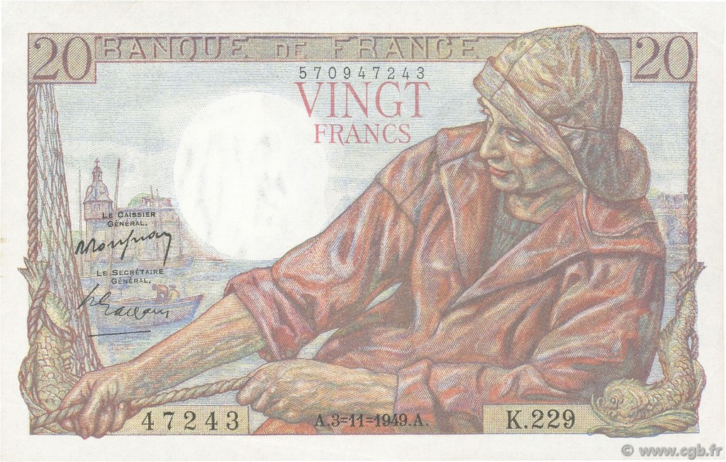 20 Francs PÊCHEUR FRANCE  1949 F.13.16 SUP