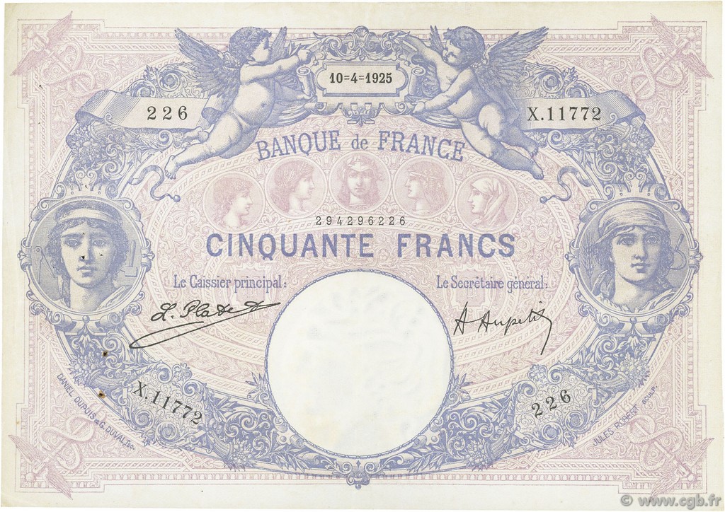 50 Francs BLEU ET ROSE FRANCE  1925 F.14.38 TTB+