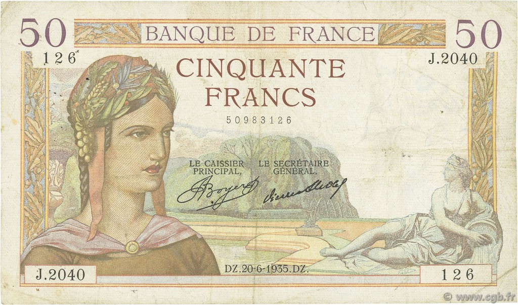 50 Francs CÉRÈS FRANCE  1935 F.17.11 TB