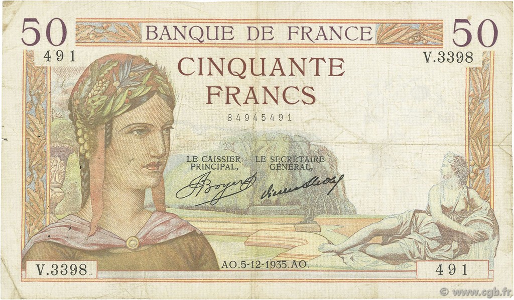 50 Francs CÉRÈS FRANCE  1935 F.17.20 F