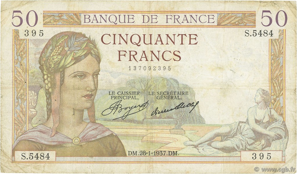 50 Francs CÉRÈS FRANCE  1937 F.17.33 B+