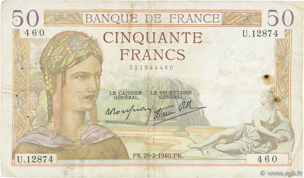 50 Francs CÉRÈS modifié FRANCE  1940 F.18.40 TB