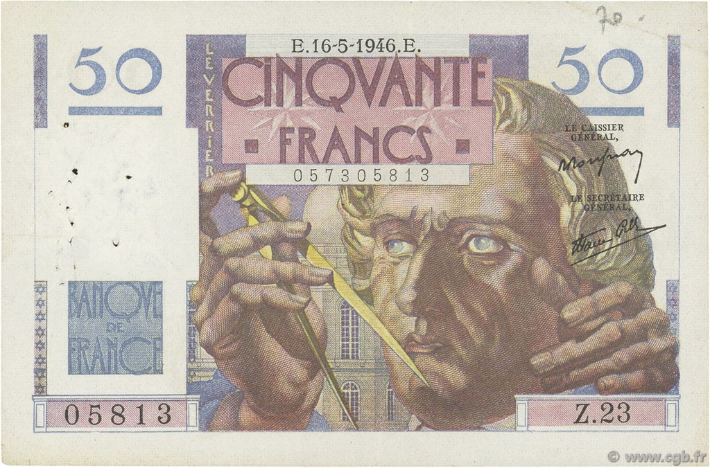 50 Francs LE VERRIER FRANCE  1946 F.20.04 TTB