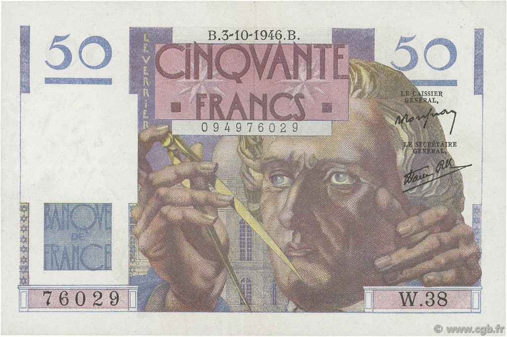 50 Francs LE VERRIER FRANCE  1946 F.20.06 TTB