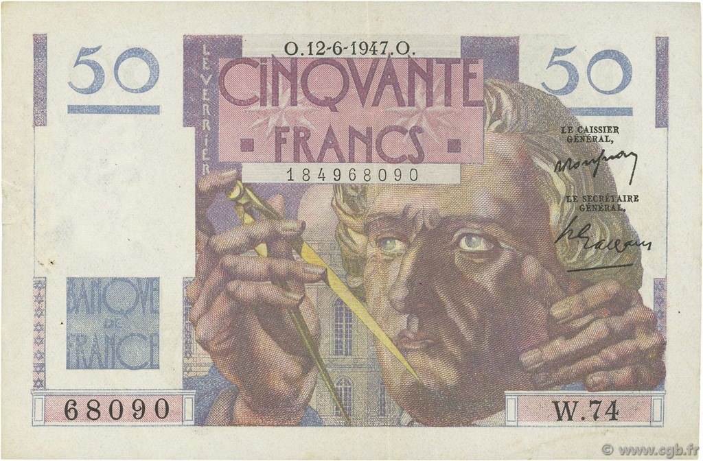 50 Francs LE VERRIER FRANCE  1947 F.20.08 TTB