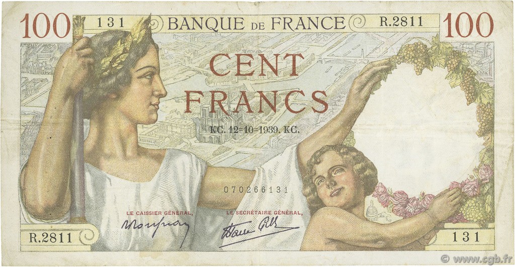 100 Francs SULLY FRANCE  1939 F.26.10 TTB