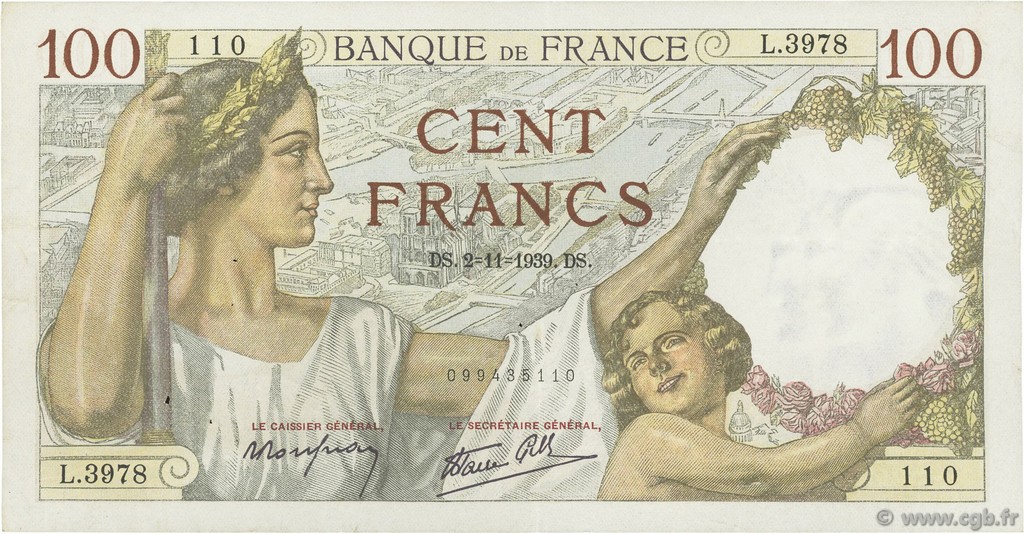 100 Francs SULLY FRANCE  1939 F.26.13 TTB