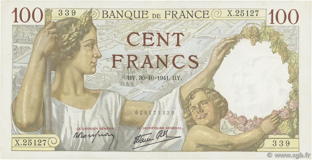 100 Francs SULLY FRANCE  1941 F.26.59 pr.SUP