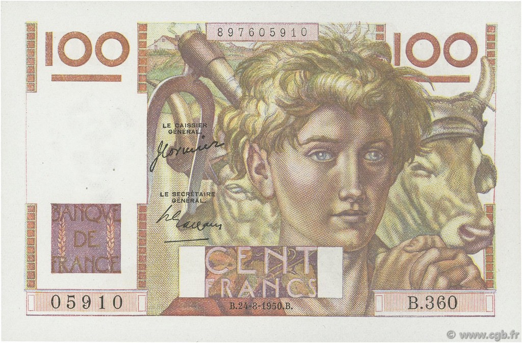 100 Francs JEUNE PAYSAN FRANCE  1950 F.28.26 AU