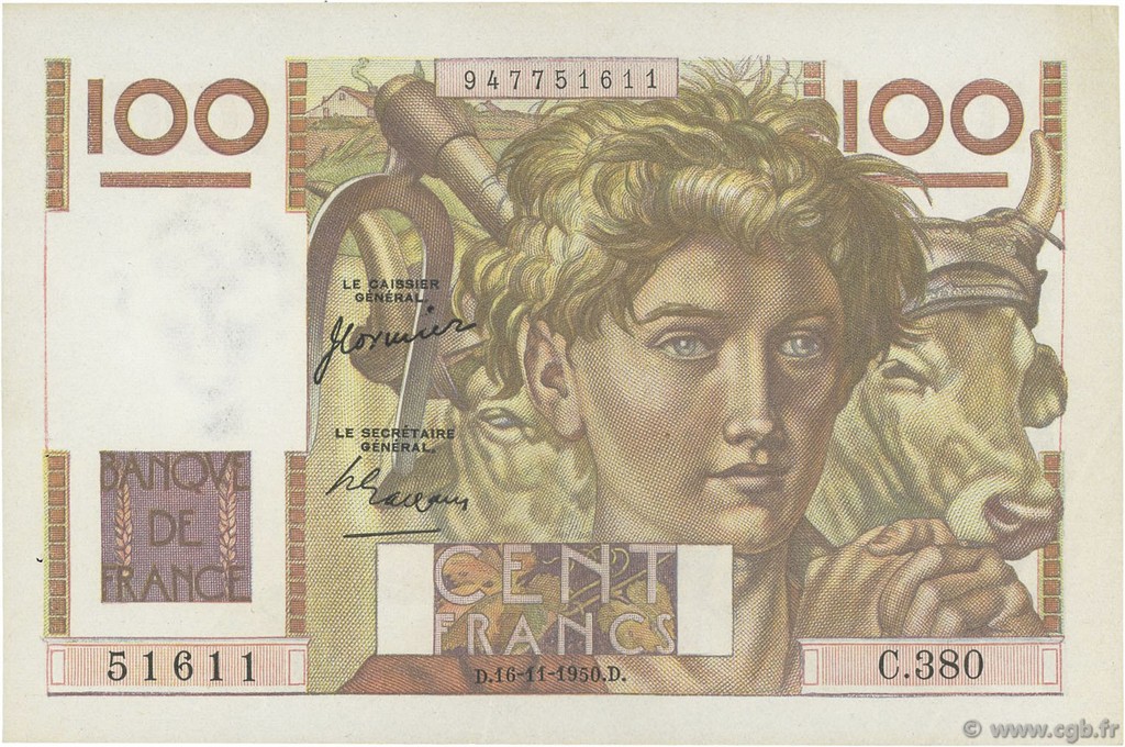 100 Francs JEUNE PAYSAN FRANCIA  1950 F.28.28 SPL