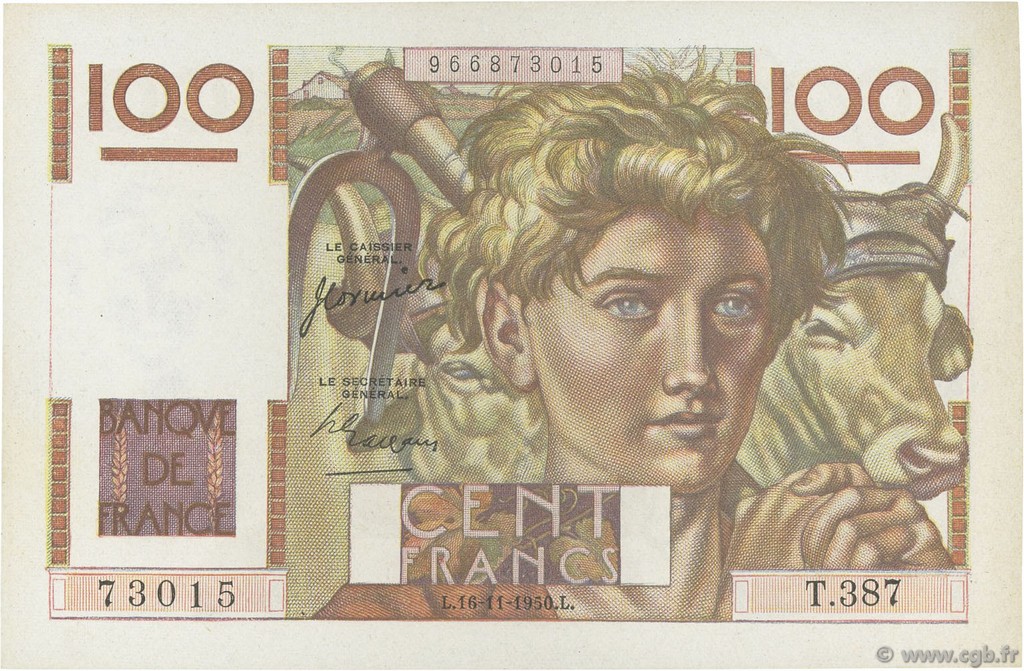 100 Francs JEUNE PAYSAN FRANCE  1950 F.28.28 pr.NEUF