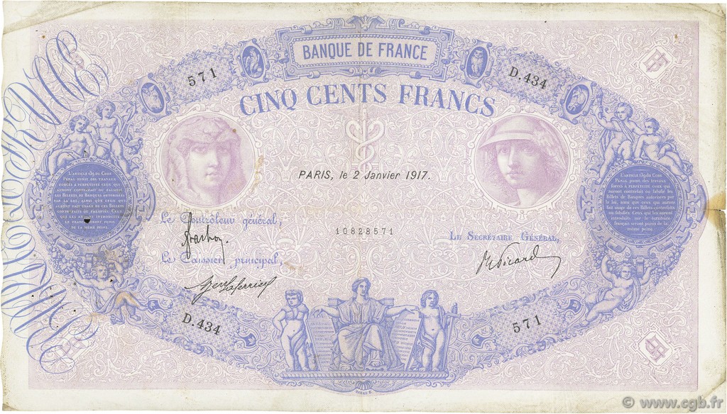 500 Francs BLEU ET ROSE FRANCE  1917 F.30.23 F