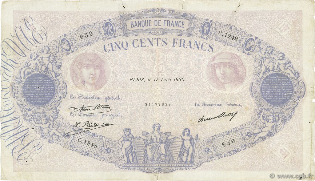 500 Francs BLEU ET ROSE FRANCE  1930 F.30.33 B+