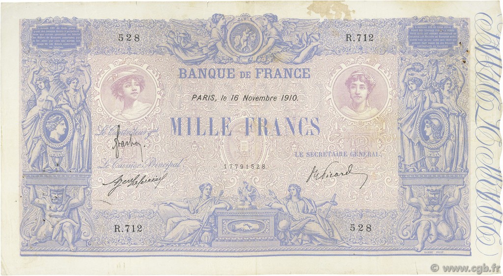 1000 Francs BLEU ET ROSE FRANCE  1910 F.36.24 TB+