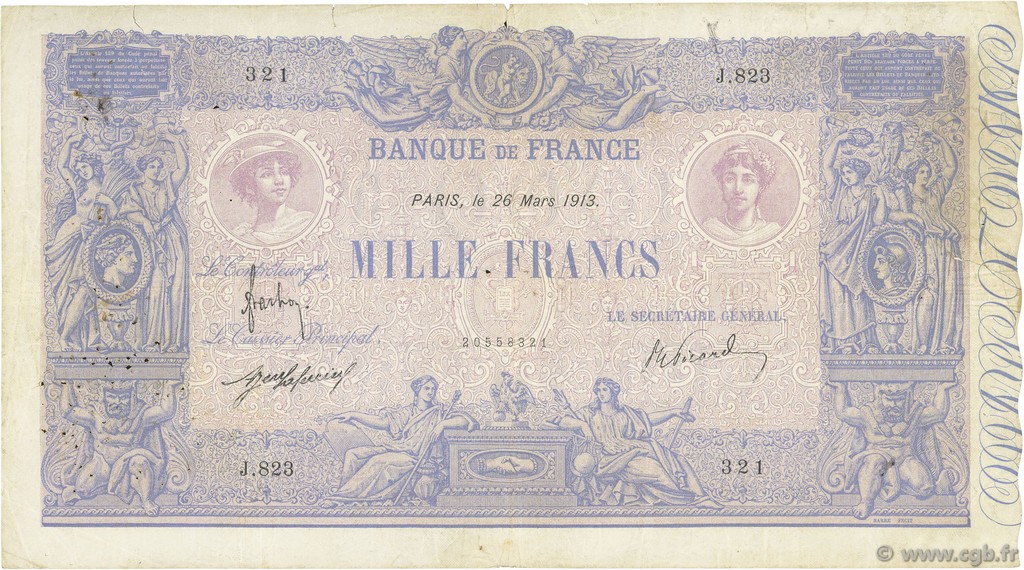 1000 Francs BLEU ET ROSE FRANCE  1913 F.36.27 B+