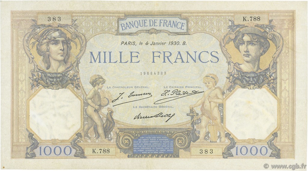 1000 Francs CÉRÈS ET MERCURE FRANCE  1930 F.37.04 TTB