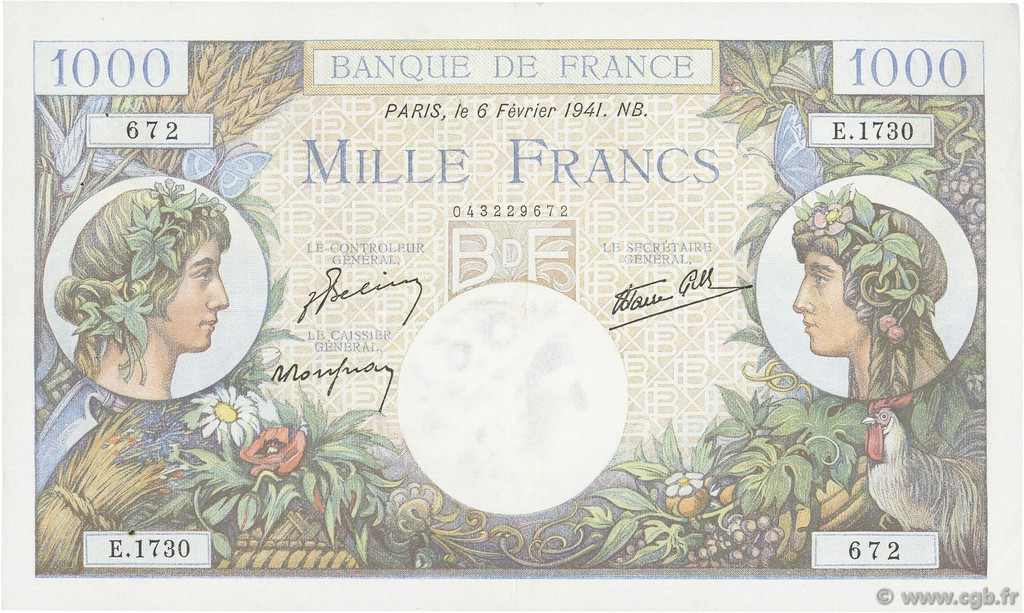 1000 Francs COMMERCE ET INDUSTRIE FRANCE  1941 F.39.04 TTB+
