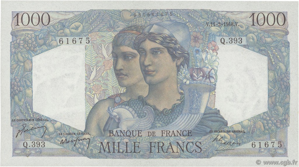 1000 Francs MINERVE ET HERCULE FRANCE  1948 F.41.19 NEUF