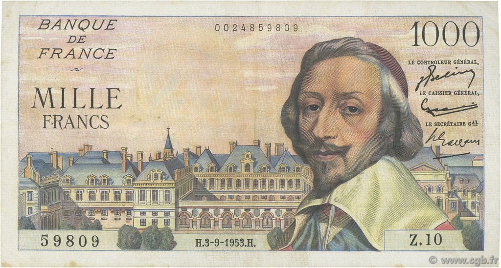 1000 Francs RICHELIEU FRANCE  1953 F.42.02 TTB