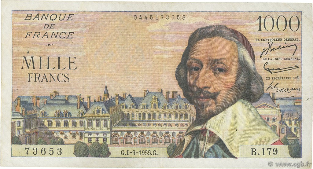 1000 Francs RICHELIEU FRANCE  1955 F.42.15 TTB
