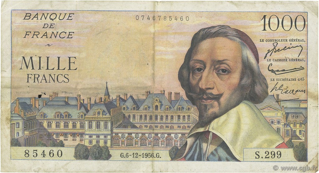 1000 Francs RICHELIEU FRANCE  1956 F.42.24 TB