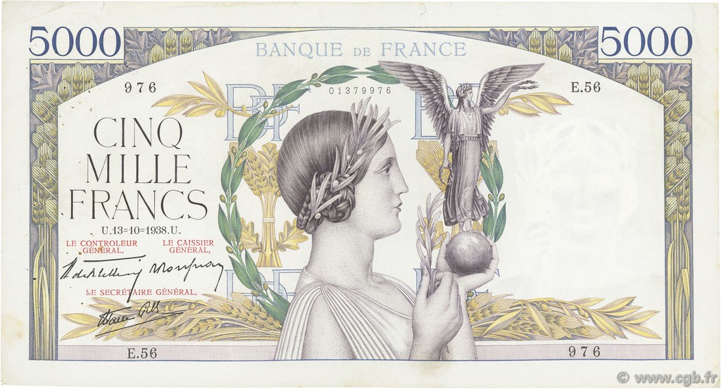 5000 Francs VICTOIRE modifié, taille douce FRANCE  1938 F.45.01 TTB