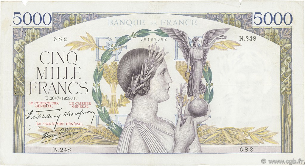 5000 Francs VICTOIRE Impression à plat FRANCE  1939 F.46.08 TB+