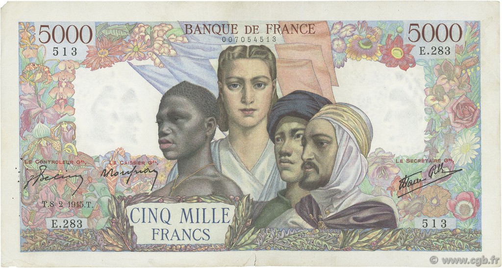 5000 Francs EMPIRE FRANCAIS FRANCE  1945 F.47.12 TB+