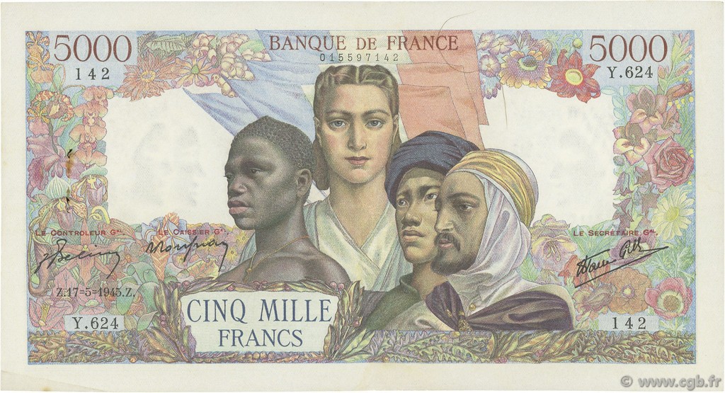 5000 Francs EMPIRE FRANCAIS FRANCE  1945 F.47.26 pr.SUP