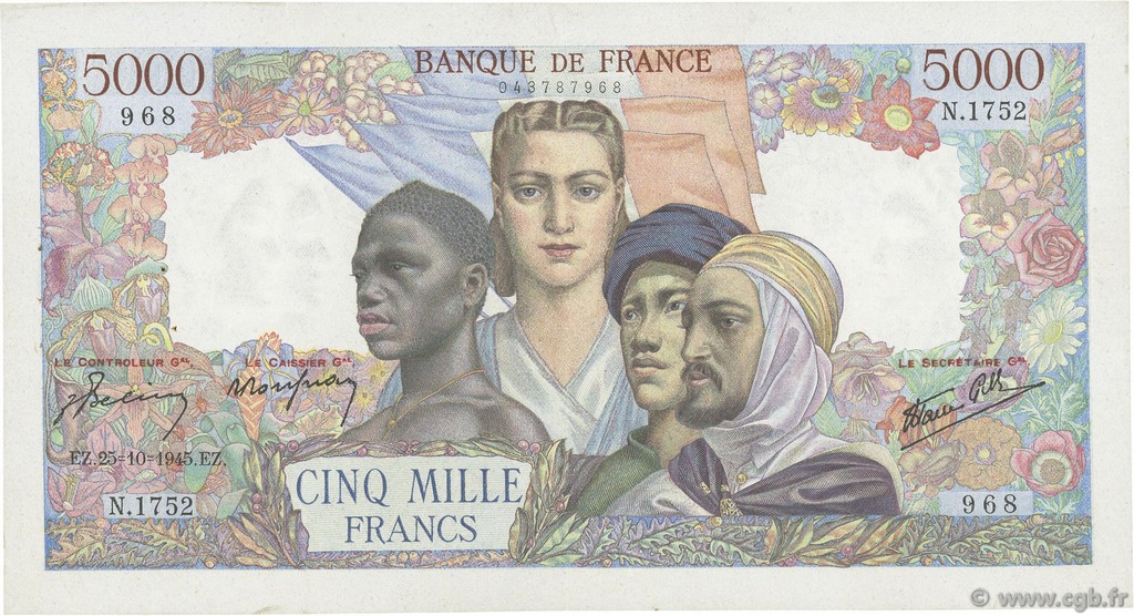 5000 Francs EMPIRE FRANÇAIS FRANCE  1945 F.47.48 TTB