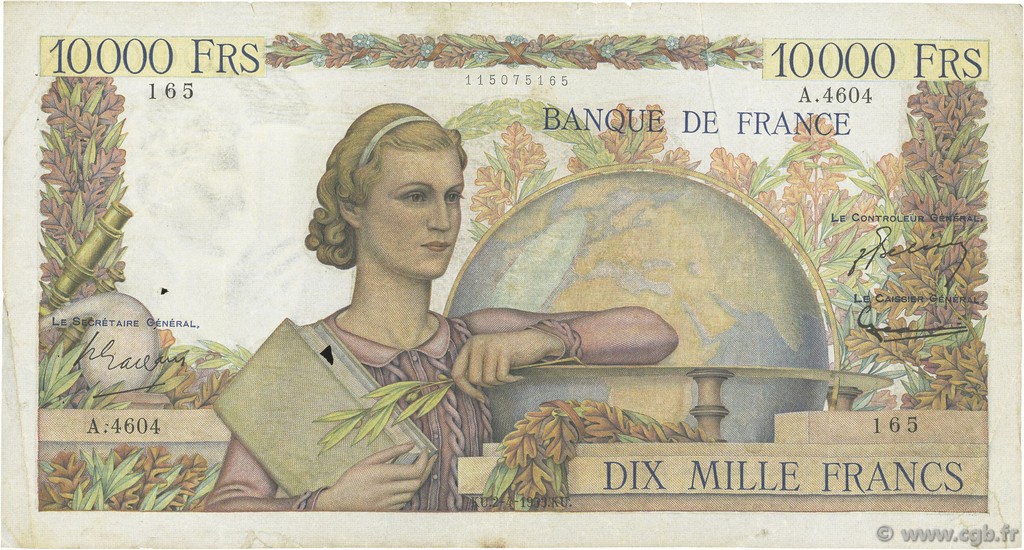 10000 Francs GÉNIE FRANÇAIS FRANCE  1953 F.50.64 TB+