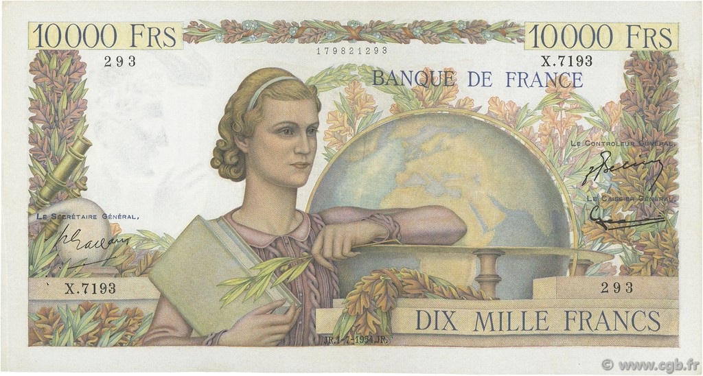 10000 Francs GÉNIE FRANÇAIS FRANCE  1954 F.50.71 TTB+