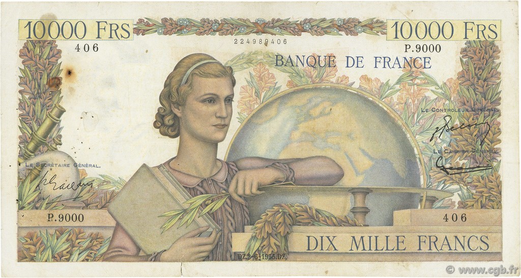 10000 Francs GÉNIE FRANÇAIS FRANCE  1955 F.50.75 TB