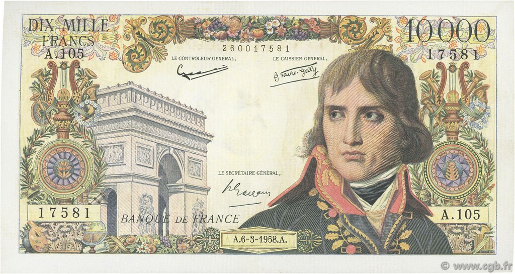 10000 Francs BONAPARTE FRANCE  1958 F.51.11 TTB