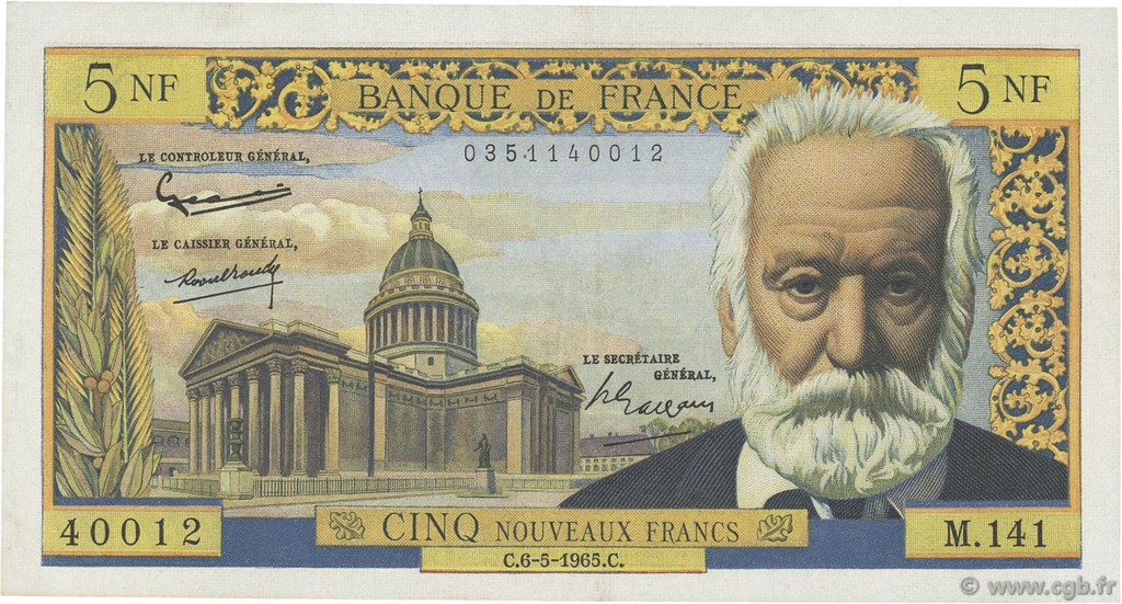 5 Nouveaux Francs VICTOR HUGO FRANCE  1965 F.56.18 TTB