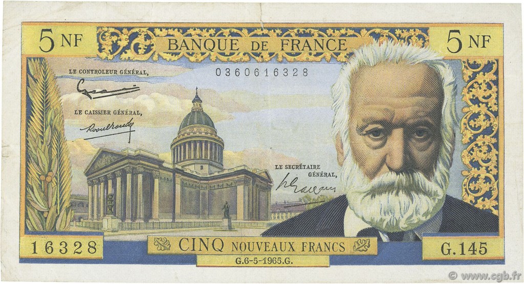 5 Nouveaux Francs VICTOR HUGO FRANCE  1965 F.56.18 TB