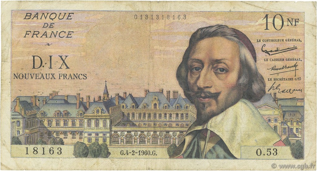 10 Nouveaux Francs RICHELIEU FRANCE  1960 F.57.05 B