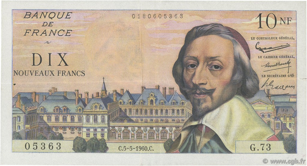 10 Nouveaux Francs RICHELIEU FRANCE  1960 F.57.07 TTB+