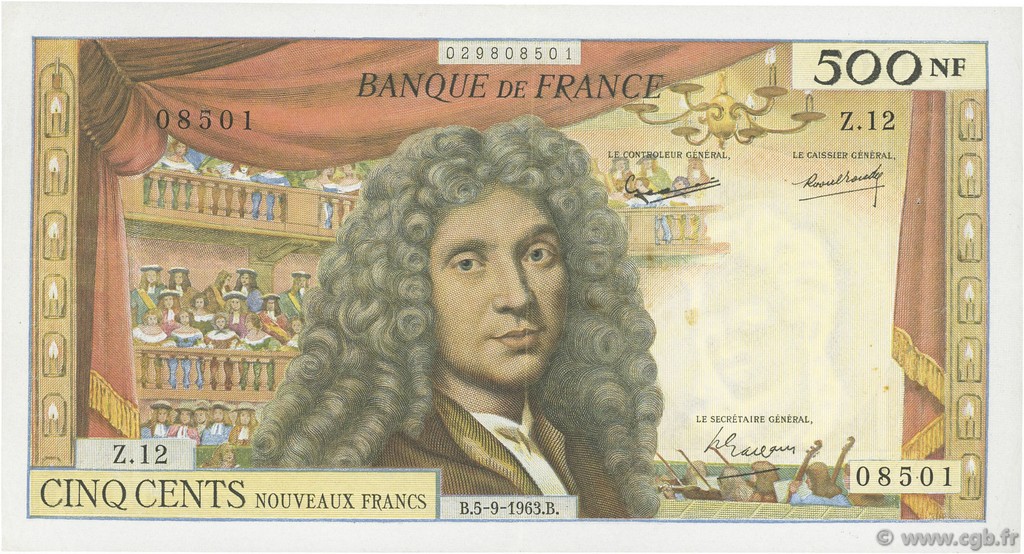 500 Nouveaux Francs MOLIÈRE FRANCE  1963 F.60.05 TTB+