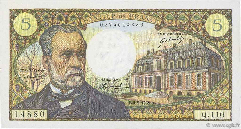 5 Francs PASTEUR FRANCIA  1969 F.61.11 EBC