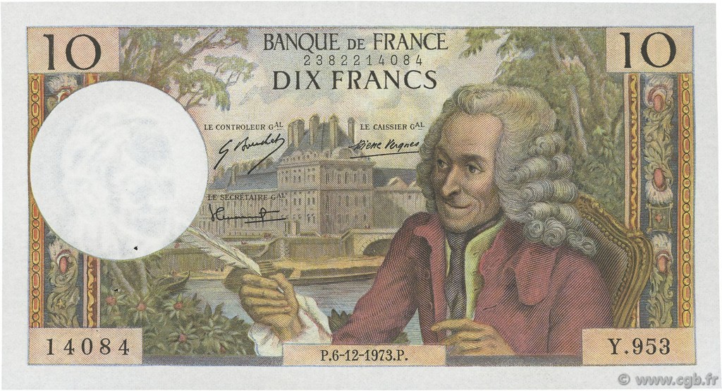 10 Francs VOLTAIRE FRANCE  1973 F.62.65 SUP