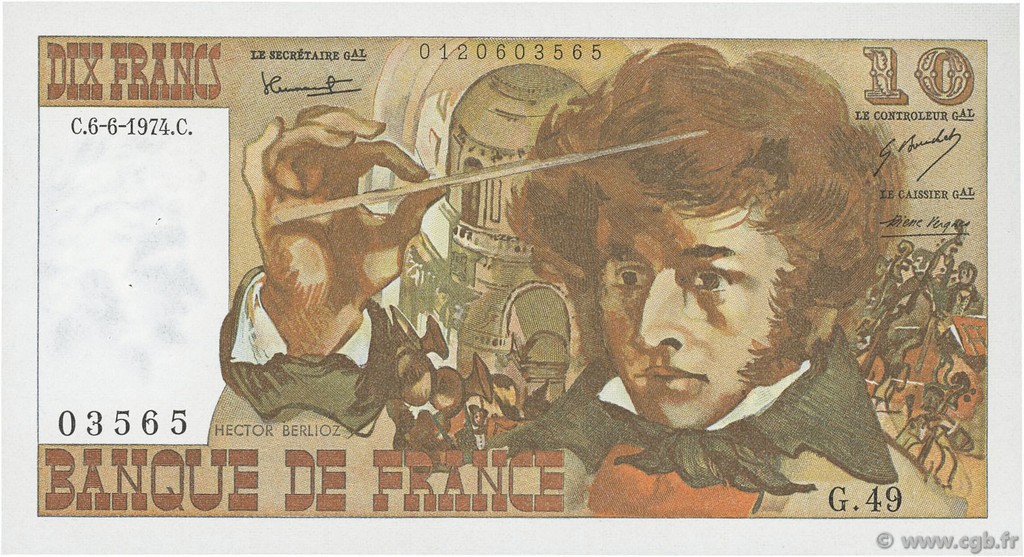 10 Francs BERLIOZ FRANCE  1974 F.63.05 pr.SPL