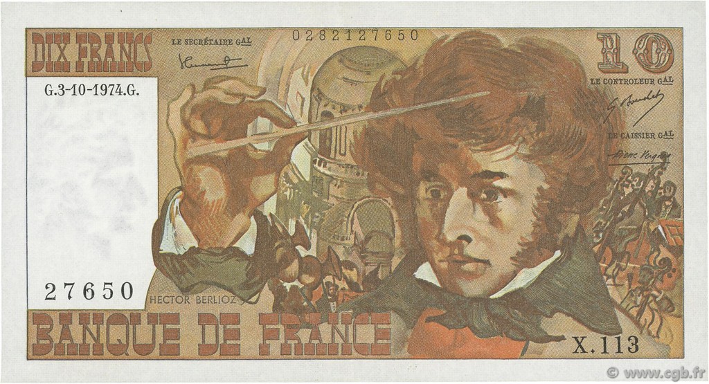 10 Francs BERLIOZ FRANCE  1974 F.63.07b SUP