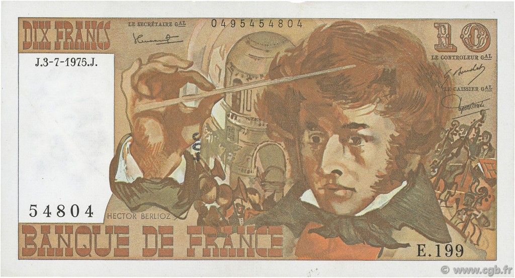 10 Francs BERLIOZ FRANCE  1975 F.63.11 TTB