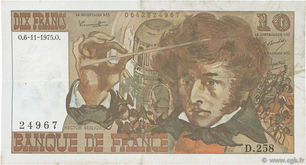 10 Francs BERLIOZ FRANCE  1975 F.63.14 TTB