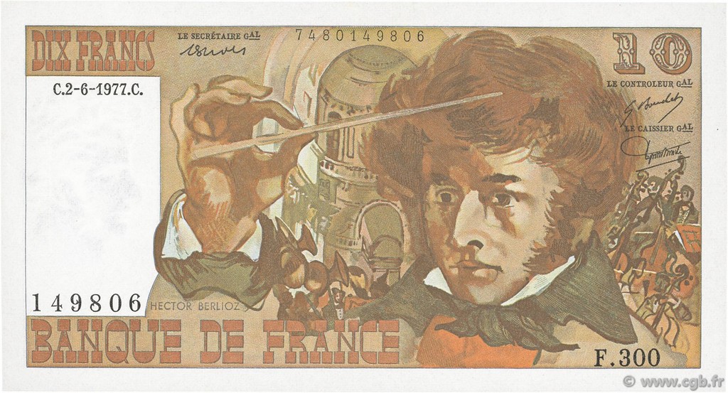 10 Francs BERLIOZ FRANCE  1977 F.63.22 SPL