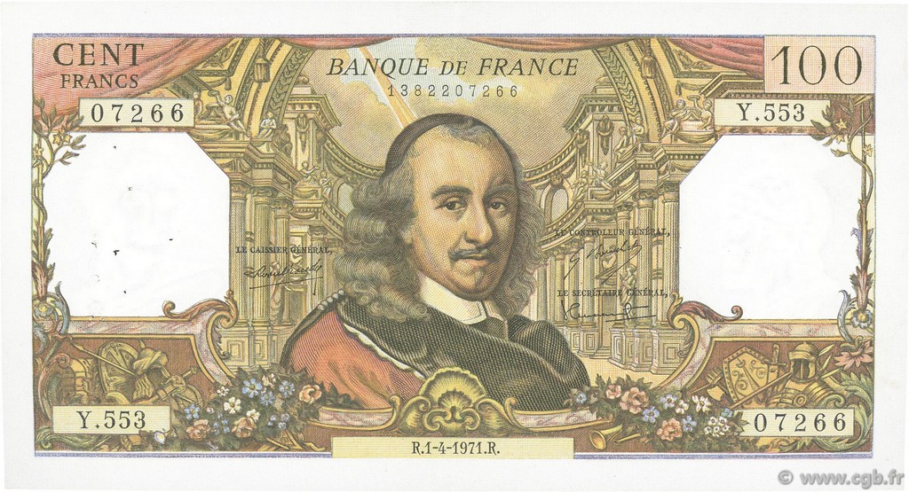 100 Francs CORNEILLE FRANCE 1971 F.65.35 TTB