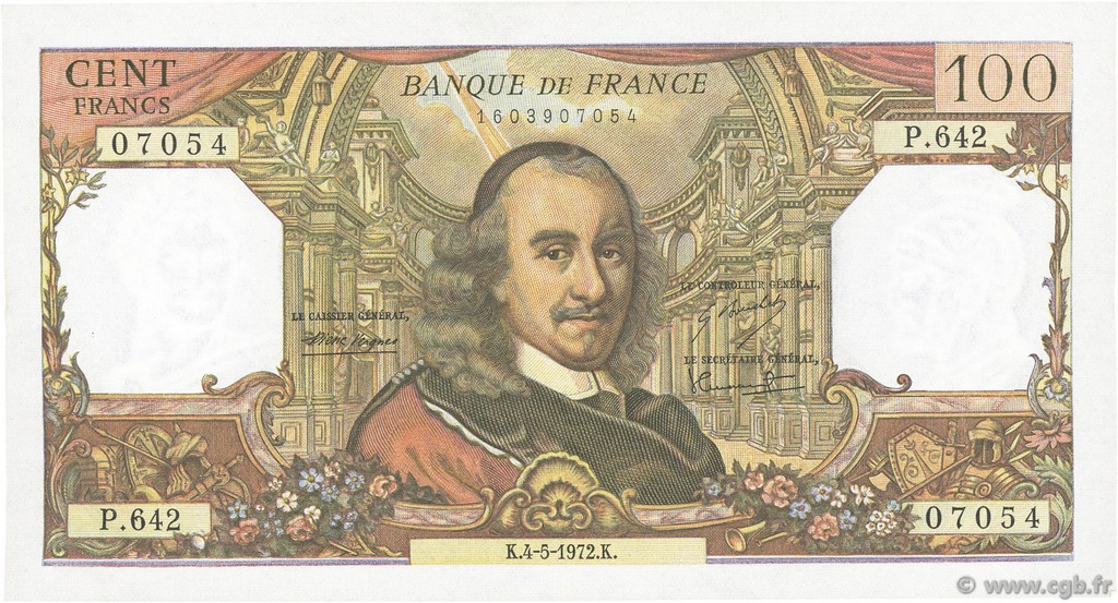 100 Francs CORNEILLE FRANCE  1972 F.65.39 pr.SUP