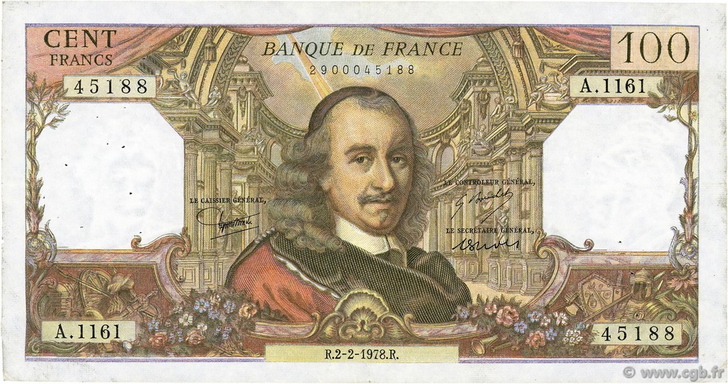 100 Francs CORNEILLE FRANCE  1978 F.65.61 TTB